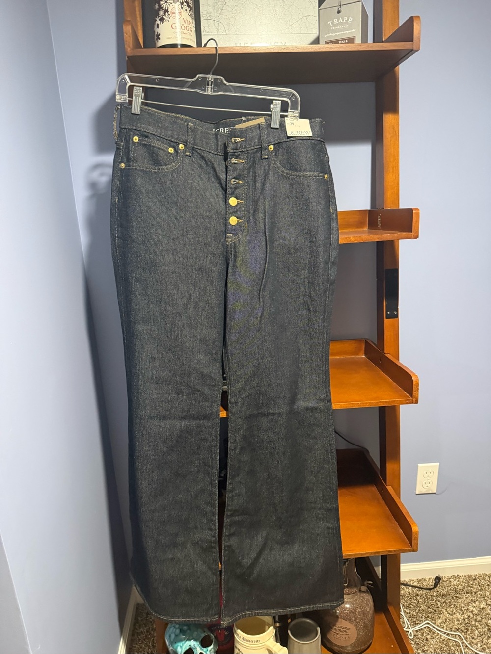 J. Crew Dark Indigo Wide-Leg Button-Fly Jeans with Gold Hardware